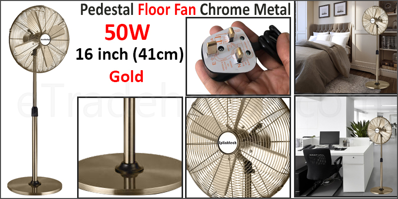 16 Inch Pedestal Fan Oscillating Floor Standing Chrome Metal Electric 3 Speed Fast 