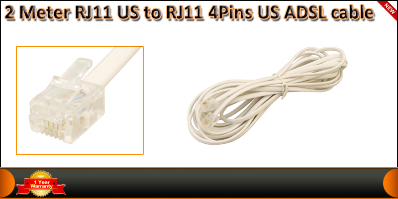 High Quality 2 Meter 4 Pin RJ11 US to RJ11 US ADSL