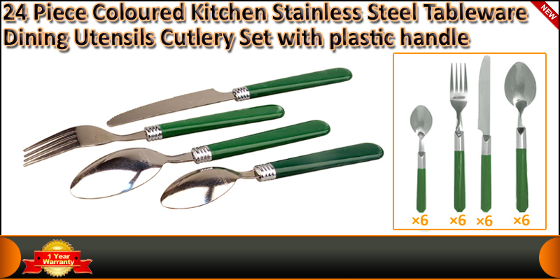 24 Piece Green Colored Stainless Steel Cutlery Set