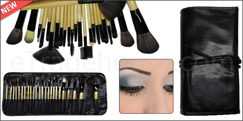 Professional 24 Pieces Makeup Wooden Brushes Set with Black Case