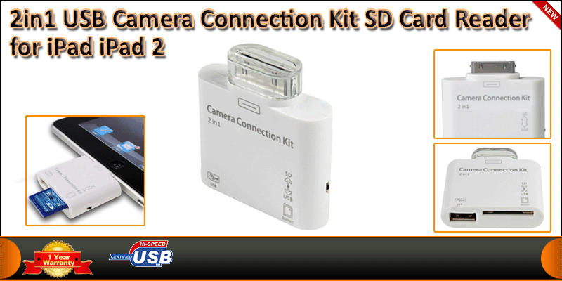 2in1 USB Camera Connection Kit SD Card Reader for iPad