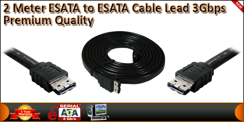 2 Meter ESATA to ESATA Cable Lead 3Gbps Premium Qu