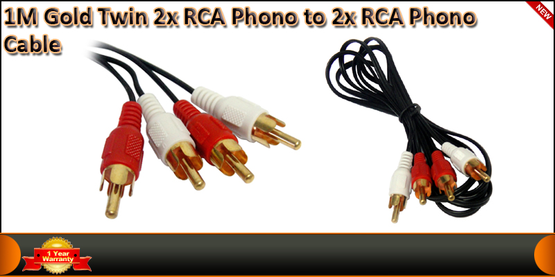 1M Gold Twin 2 x RCA Phono to 2 x RCA Phono Cable 