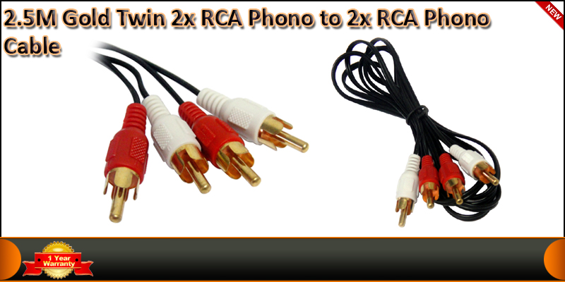 2.5M Gold Twin 2 x RCA Phono to 2 x RCA Phono Cabl