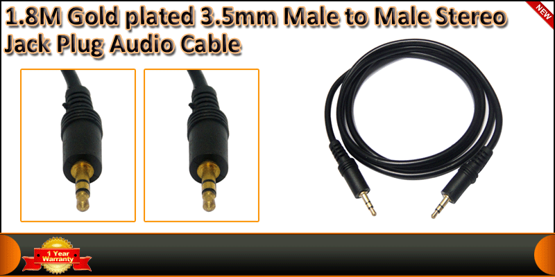 1.8M Gold plated 3.5mm Male to Male Stereo Jack cable