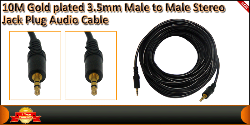 10M Gold plated 3.5mm Male to Male Stereo Jack Plug cable