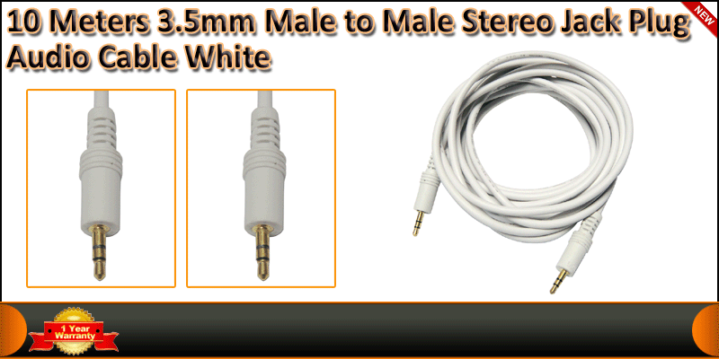 10M Gold plated 3.5mm Male to Male Stereo Jack Plug cable