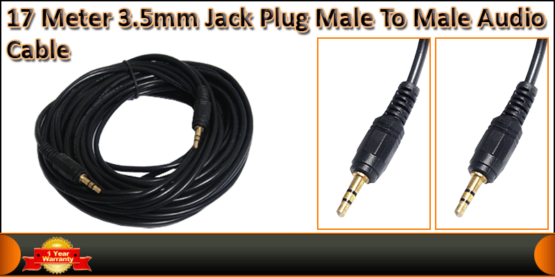 17M Gold plated 3.5mm Male to Male Stereo Jack Plug cable