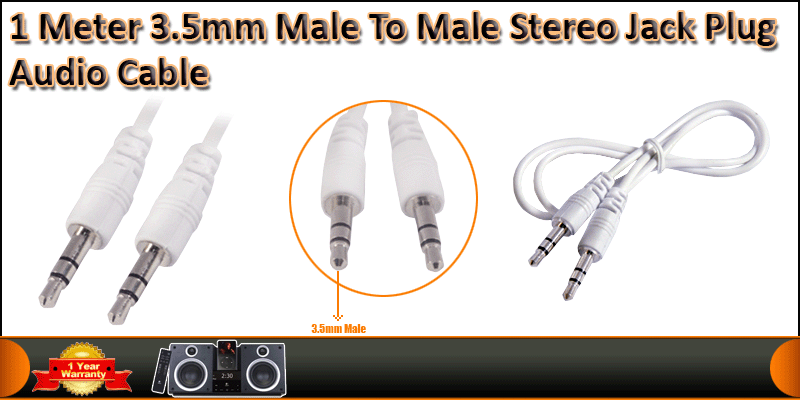 1M 3.5mm Male to Male Stereo Jack Plug Audio Cable