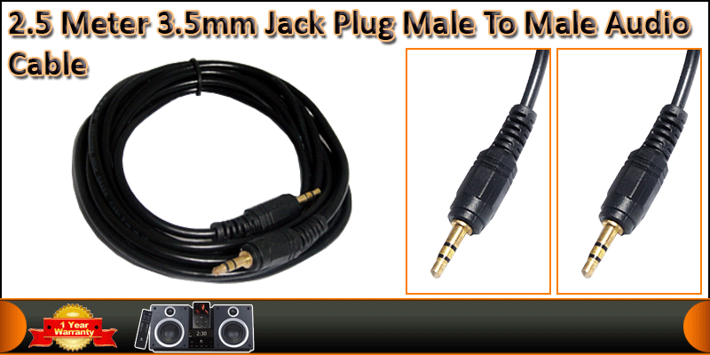 2.5M Gold plated 3.5mm Male to Male Stereo Jack Plug cable