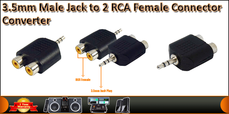 3.5mm Male Jack to 2 RCA Female Connectors Convert