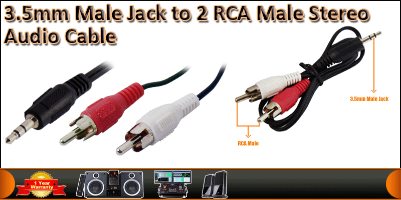 3.5mm Male Jack to 2 RCA Male Stereo Audio Cable