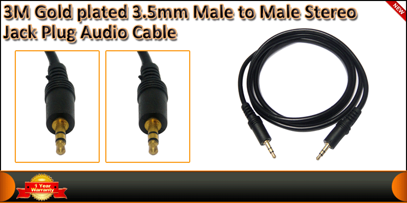 High Quality 3 Meter 3.5mm Male to Male Audio Stereo able