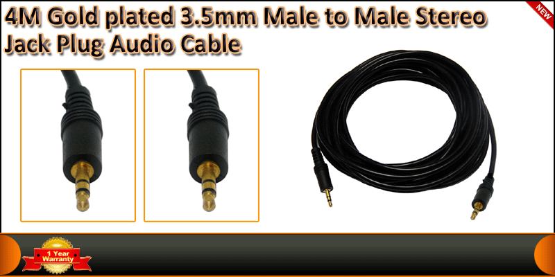 4M Gold plated 3.5mm Male to Male Stereo Jack Plug cable