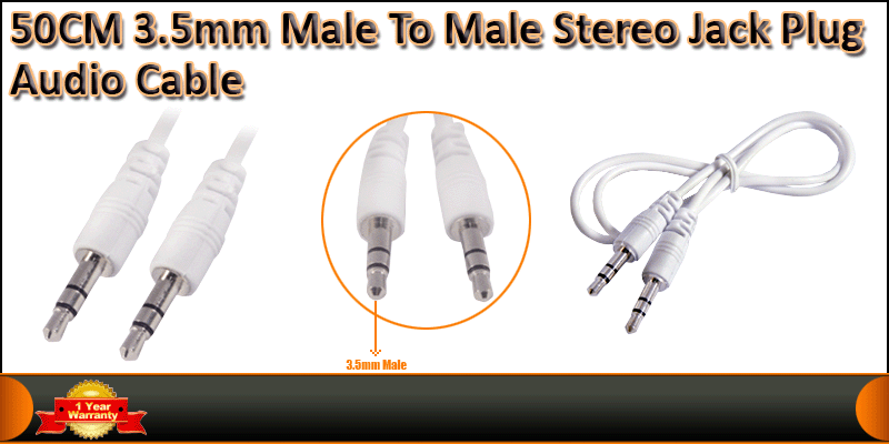 0.5M 3.5mm Male to Male Stereo Jack Plug Audio Cable