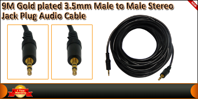 9M Gold plated 3.5mm Male to Male Stereo Jack Plug cable