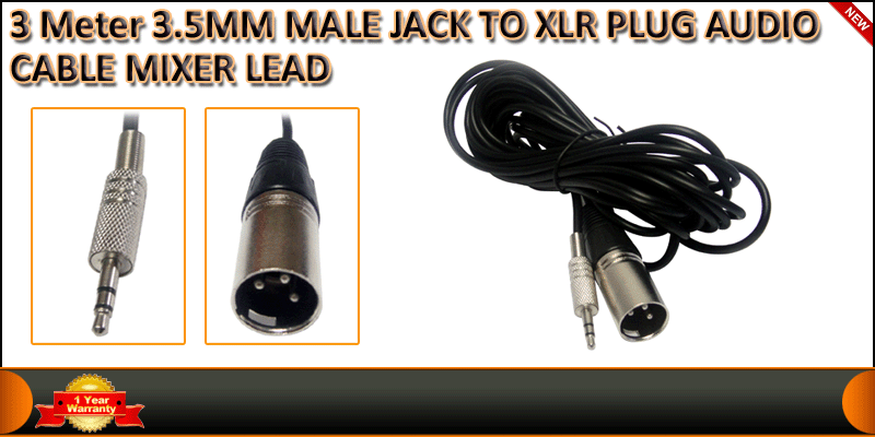 3 Meter 3.5MM MALE JACK TO XLR PLUG AUDIO CABLE MI