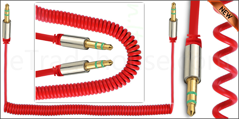 Universal 3.5mm Jack to Jack Coiled Male Aux Cable