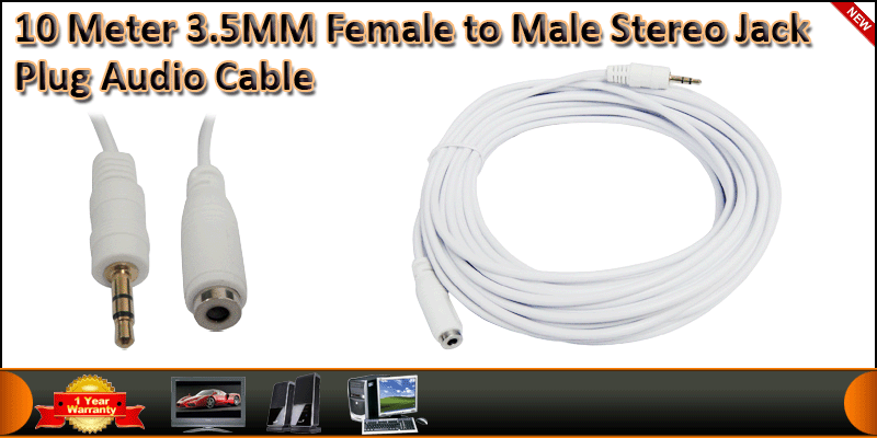 10M Gold Plated 3.5mm Male to Female Stereo Jack cable
