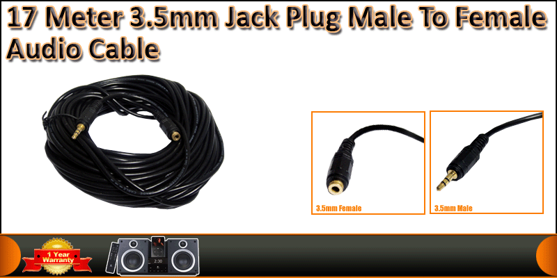 17M Gold Plated 3.5mm Male to Female Stereo Jack cable