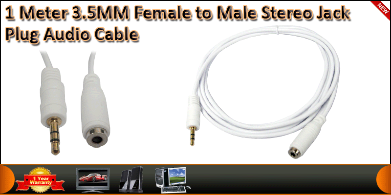 1M Gold Plated 3.5mm Male to Female Stereo Jack cable
