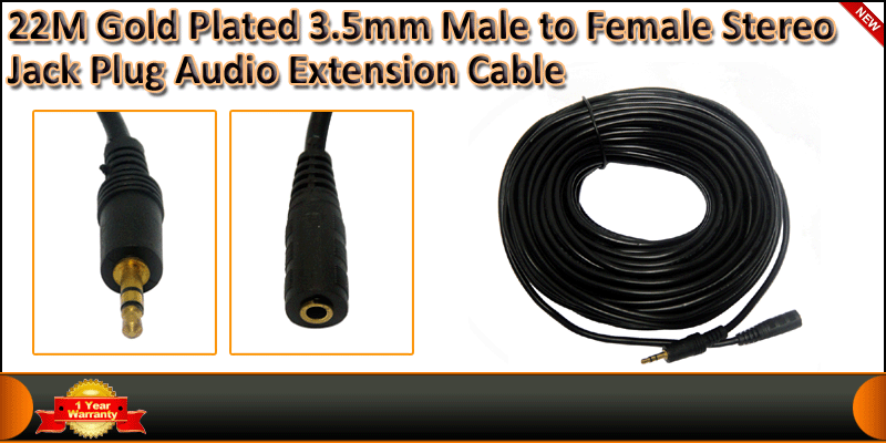 22M Gold Plated 3.5mm Male to Female Stereo Jack cable