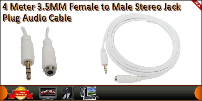 4M Gold Plated 3.5mm Male to Female Stereo Jack cable