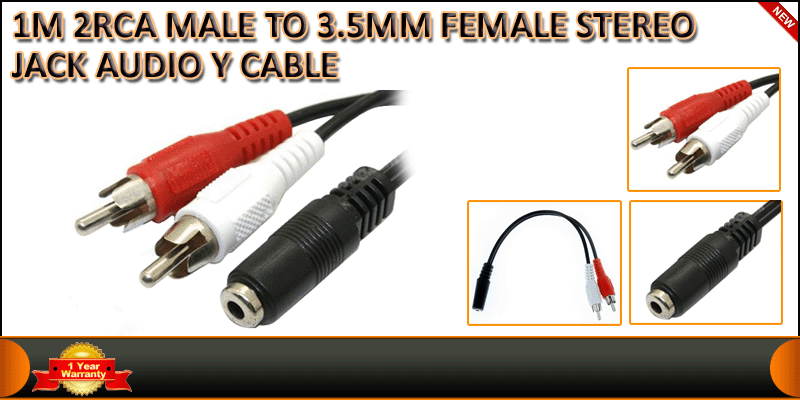 1 Meter 2RCA Male to 3.5mm Female Stereo Jack Audi