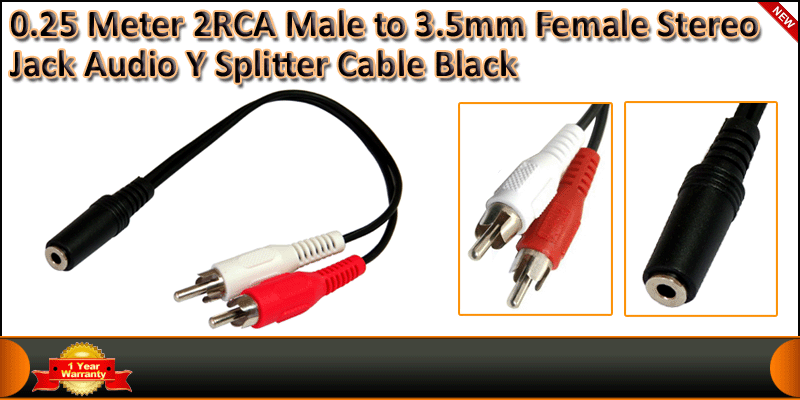 0.25 Meter 2RCA Male to 3.5mm Female Stereo Jack A