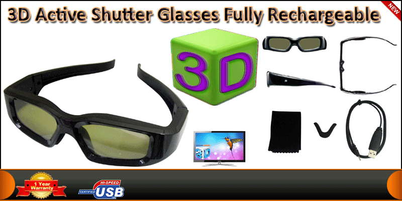 3D Active Shutter Glasses Rechargeable