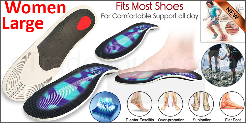 Orthotic pro Insoles Arch Support Heel Cushion Plantar Fasciitis Orthopedic 3D  Women Large Blue