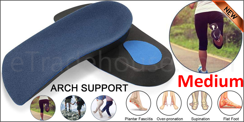 3/4 Orthotic Arch Support Insoles For Plantar Fasciitis Fallen Arches Flat Feet Medium 