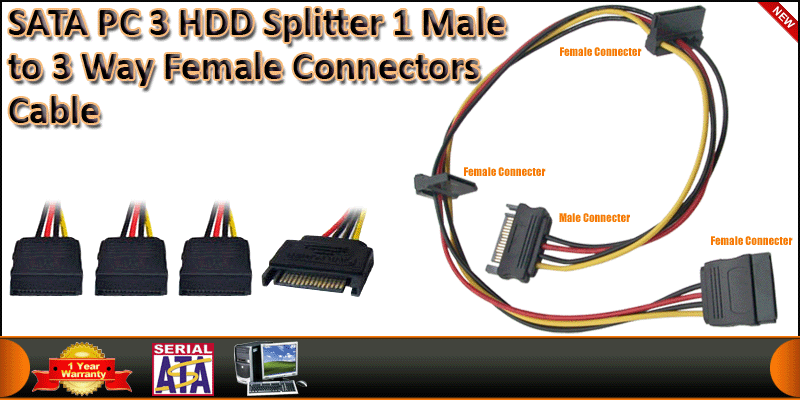 SATA 3 HDD Splitter 1 Male and 3 Female Power Conn
