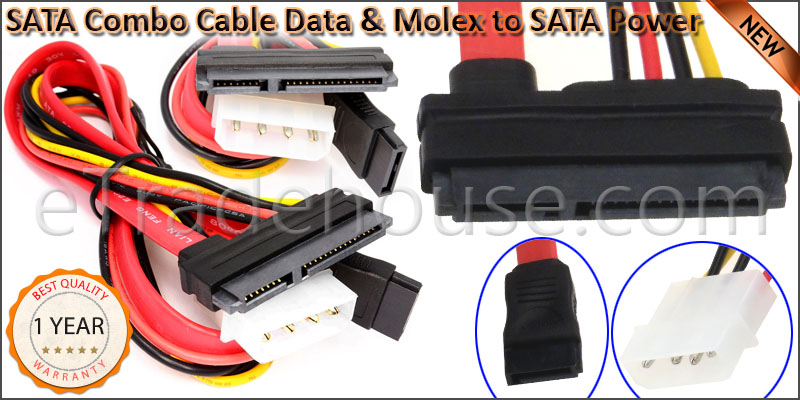 SATA Combo Cable Data & Molex to SATA Power Lead