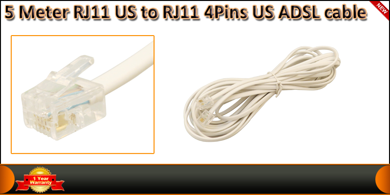 High Quality 5 Meter 4 Pin RJ11 US to RJ11 US ADSL