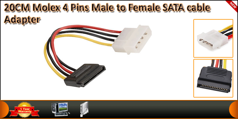 20CM Molex 4 Pins Male to Female SATA Serial Power