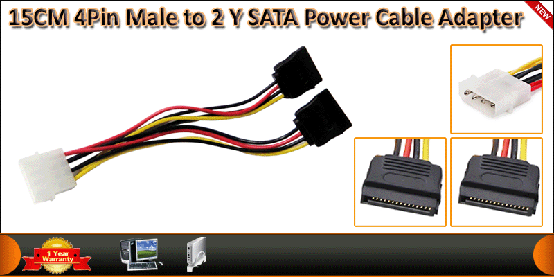 15CM IDE to 2 Y SATA Power Cable
