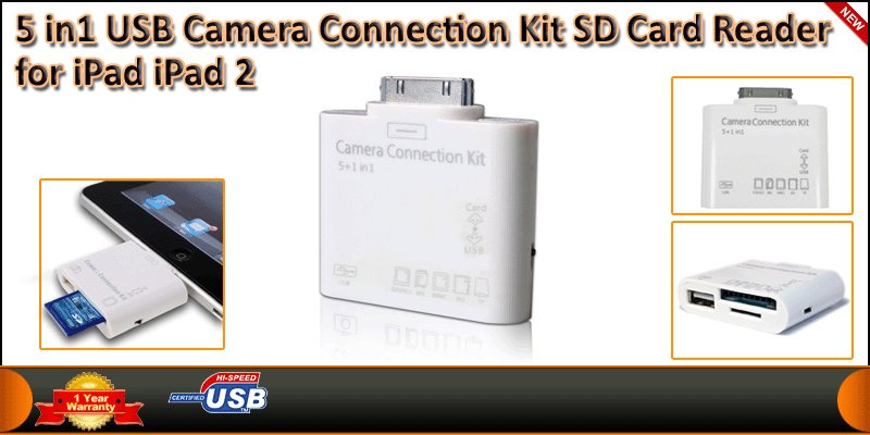 iPad 5 in 1 Camera Connection Kit Card Reader SD T