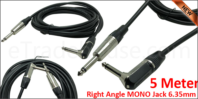 5m Right Angle MONO Jack 6.35mm 1/4 Inch Guitar/Amp Cable Lead