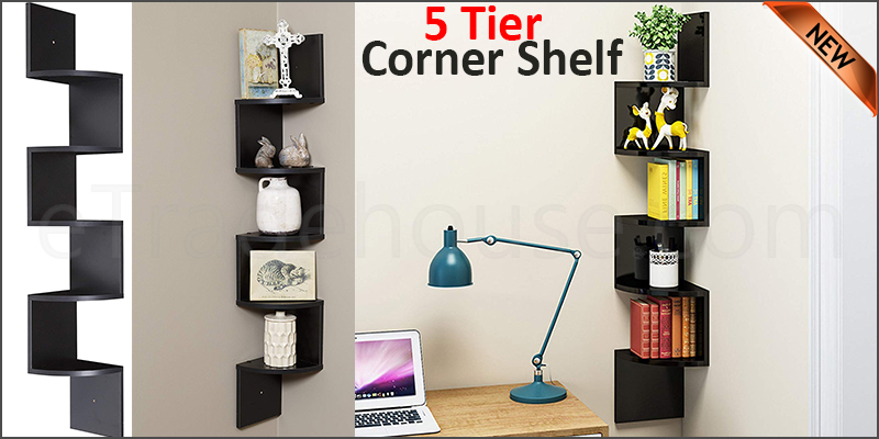 5 Tier Floating Wall Shelves Corner Shelf Storage Display Bookcase 5 Tier
