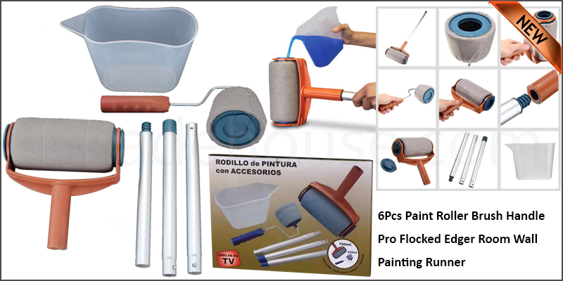 6Pcs Paint Roller Brush Handle Pro Flocked Edger Room Wall Painting Runner