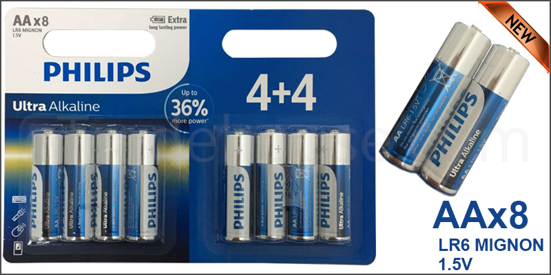 8 x PHILIPS AA Ultra Power Alkaline Batteries - LR06, MN1500 1.5V