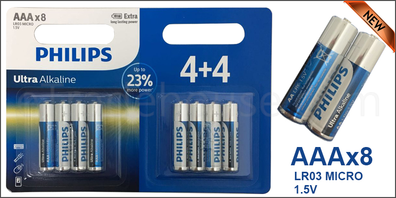 8 x PHILIPS AAA Ultra Power Alkaline Batteries - LR03, MX2400, MN2400, MICRO