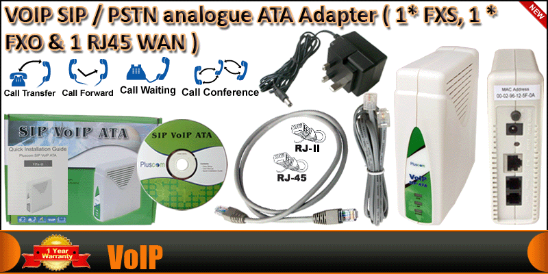 VOIP SIP / PSTN analogue ATA Adapter ( 1* FXS,  1 