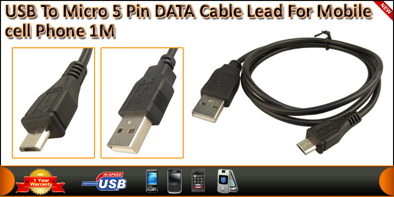 USB 2.0 to Micro 5 Pin Data Cable Lead For Mobile 