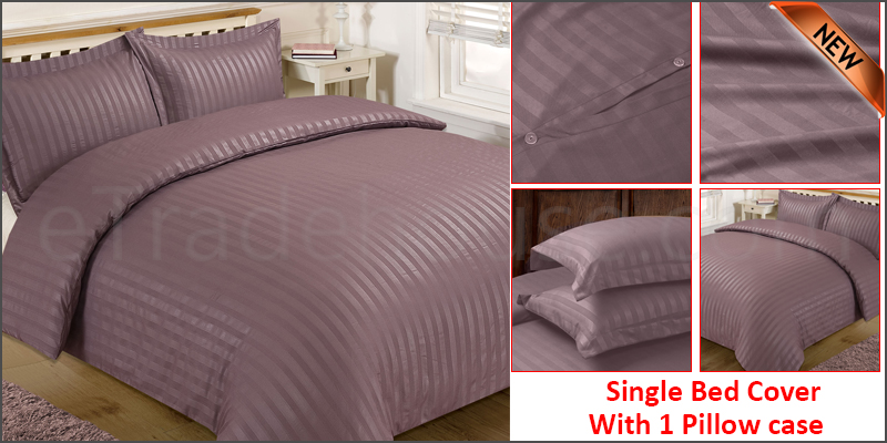 Satin Stripe Duvet Cover with Pillow Cases Non Iron Quilt Cover Single Bedding Bedroom Set