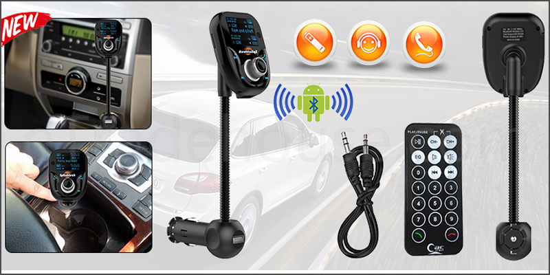 Bluetooth FM Car Transmitter Kit with Remote Support USB SD Card Aux in/out