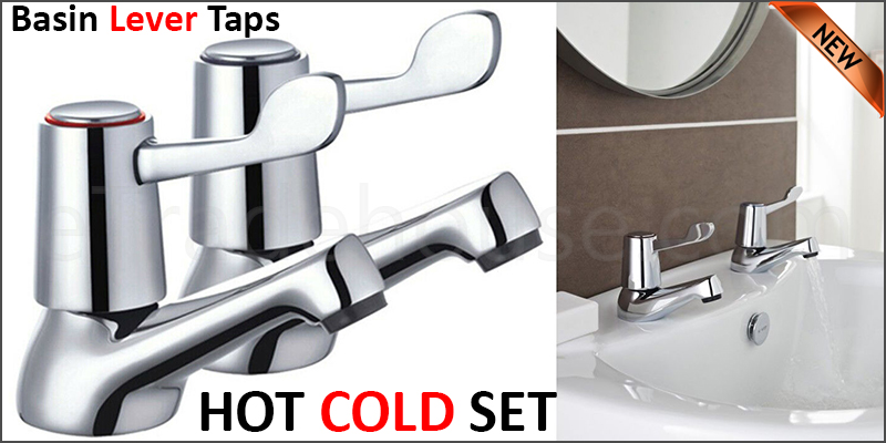 LEVER BASIN SINK PILLAR TAPS EASY USE 1/4 TURN CHROME PAIR 1/2" HOT COLD SET TVK