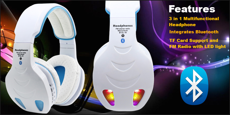 A pair of premium over ear Bluetooth Wireless headphones Multi Function LED RADIO