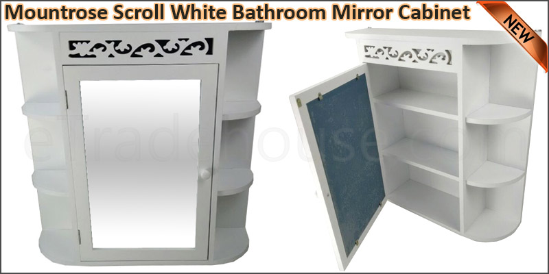 Scroll White Hand Crafted Bathroom Mirror MDF Cabi